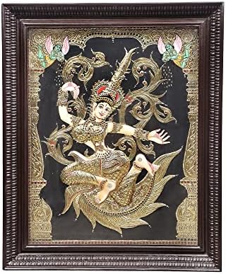 הודו האקזוטי 28 x 34 אלת ריטי טנג'ור ציור | צבעים מסורתיים עם זהב 24 קראט | מסגרת עץ טיק | זהב &